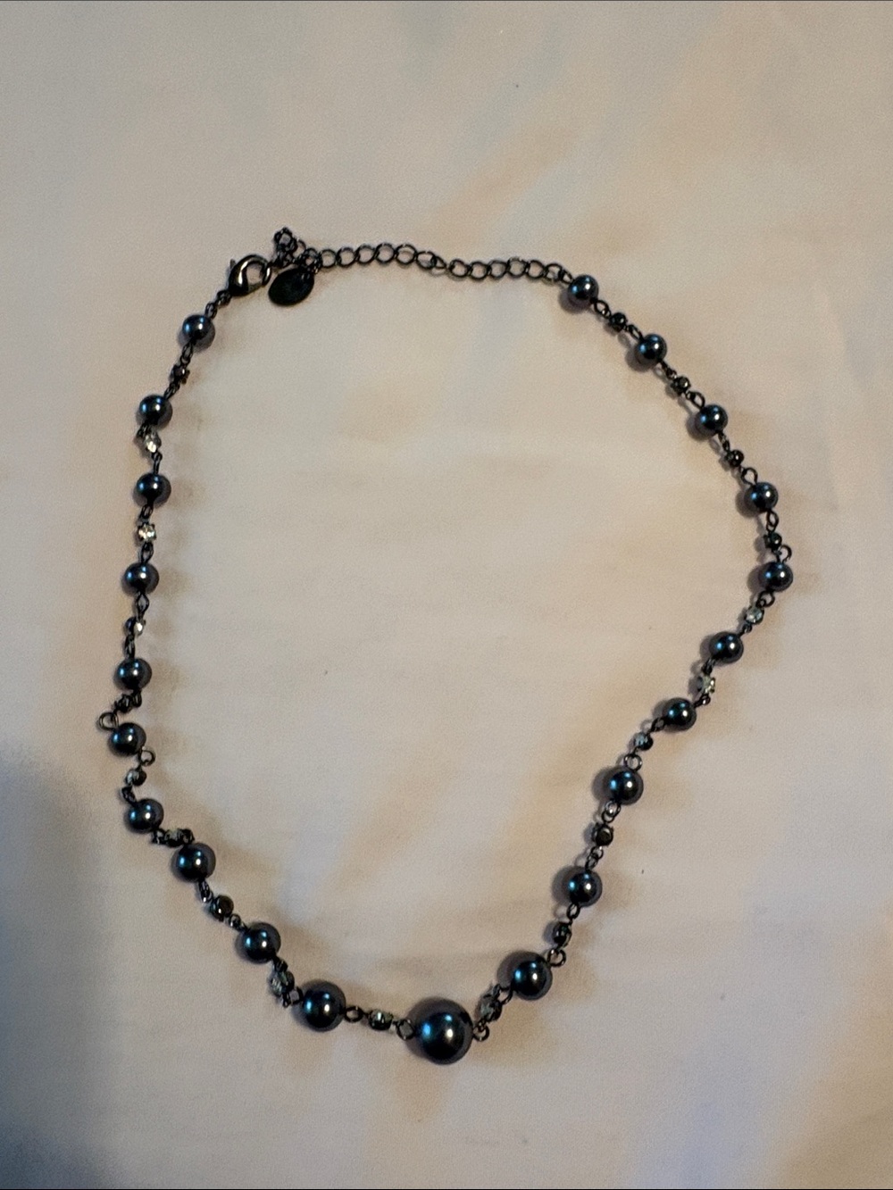 belk Black Hematite Beaded Necklace with Gunmetal Chain